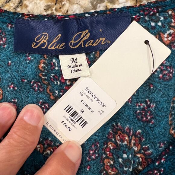 NWT Francesca's Collections Blue Rain Teal Floral Smocked Dress - SIZE MEDIUM - Picture 5 of 7